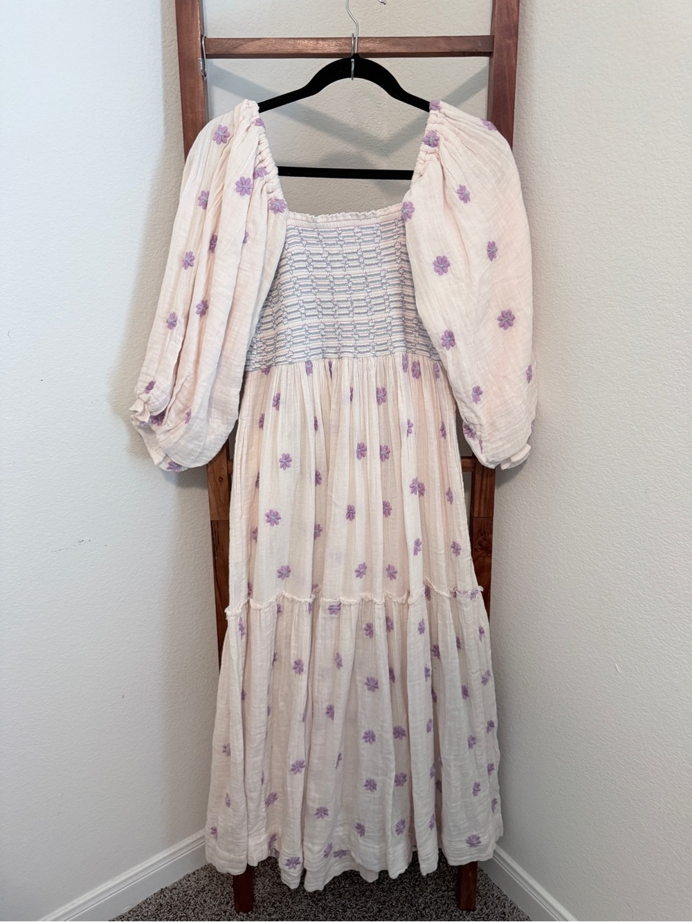 Free People Dahlia Embroidered Floral Cotton Maxi Dress in Ballet Combo Pink Sm - Picture 3 of 6